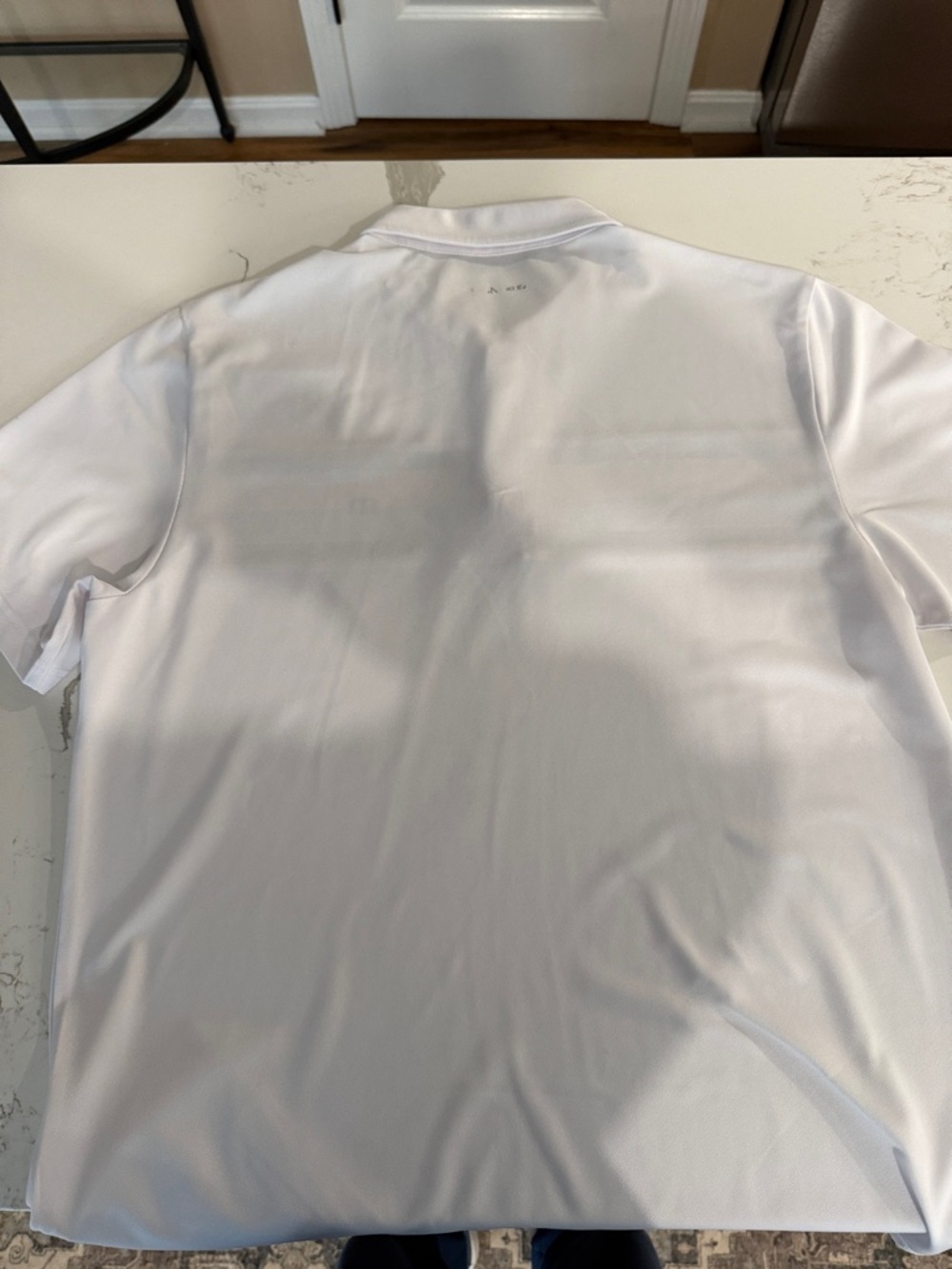 Travis Mathew White Polo with Navy and Yellow Stripes - Picture 5 of 5